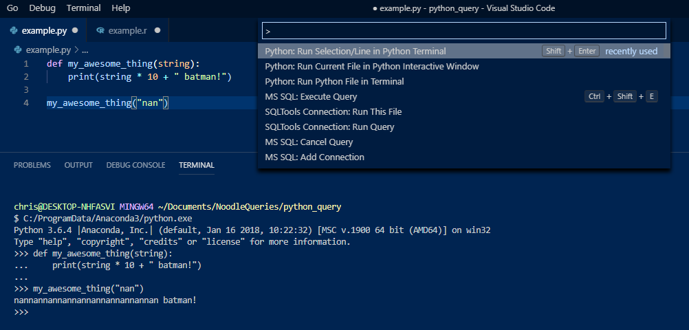 vs code executing python